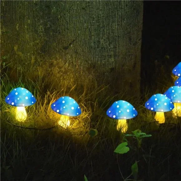 8-Pack Blue Solar Mushroom Garden Lights - Waterproof - Mushroom Lamp Decor - Picture 4 of 5